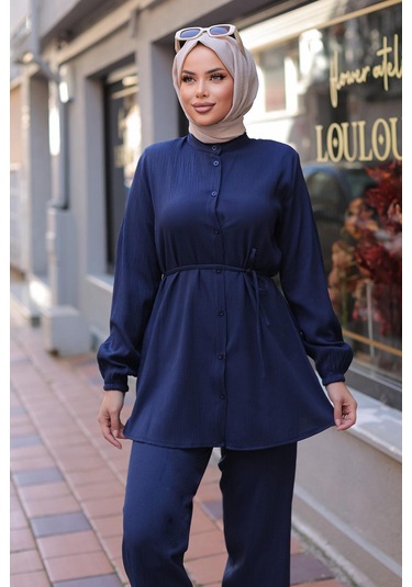 Hakim Yaka Detaylı Tesettür Lacivert Takım Lacivert