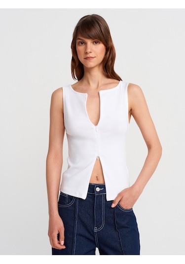 Dilvin 31764 Fermuar Detaylı Top-beyaz Beyaz