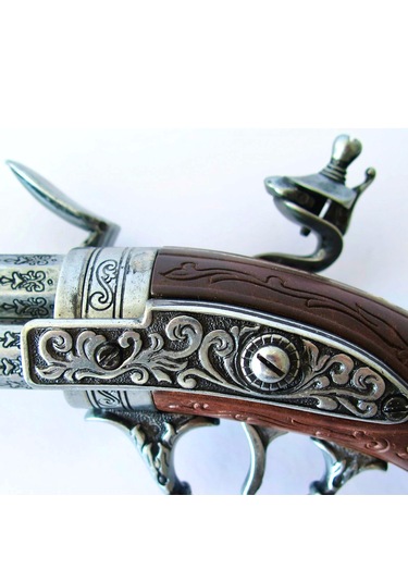 Denix Dekoratif Replika Revolving 3 Barrel Flintlock Pistol