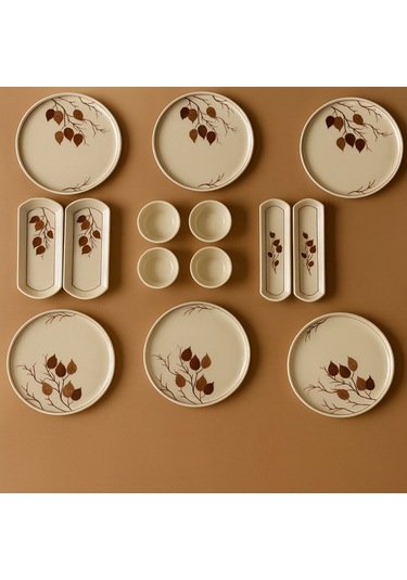 Seramık 6 Kısılık Sonbahar 14 Parca Seramık Kahvaltı Takımı Beyaz