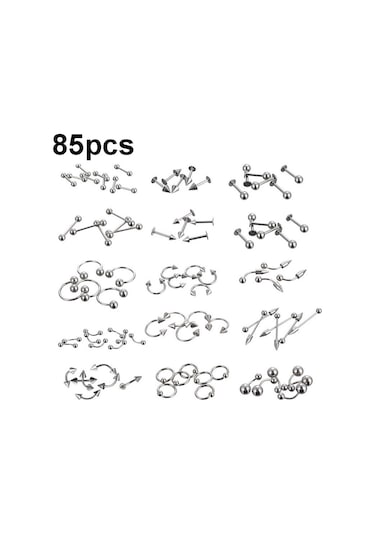 Sones 85 Adet Piercing Takı Paslanmaz Çelik Dudak Çivisi Kaş Çivisi Burun Çivisi Çok Renkli