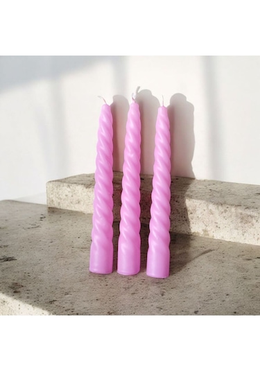 Denic 3 lü Pembe   İtalyan Burgulu   Şamdan Mum  Kıvrımlı Mum