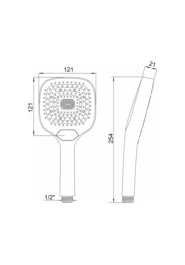 Argo Büyük Kare Duş Başlığı, Hortumsuz, 3 Modlu 210001415 Siyah