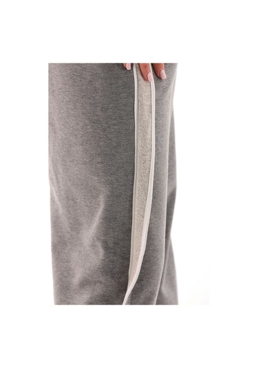 Kallima Gri Beyaz Tasarım Cepli Şeritli Üç İplik Eşofman Altı Gri