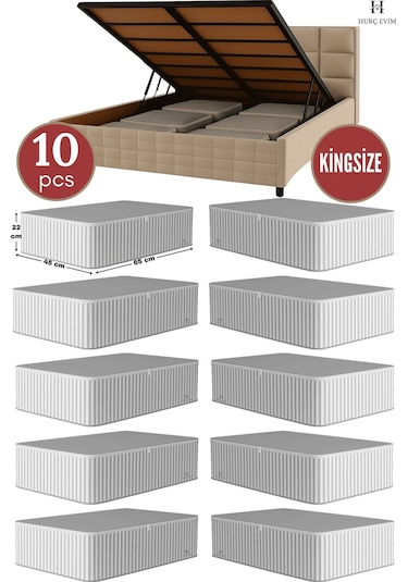 Jasper Antrasit Çizgili Büyük Boy Baza Altı Ve Çekyat Hurç - 65x45x22 Cm - Organizer. Krem - Gold