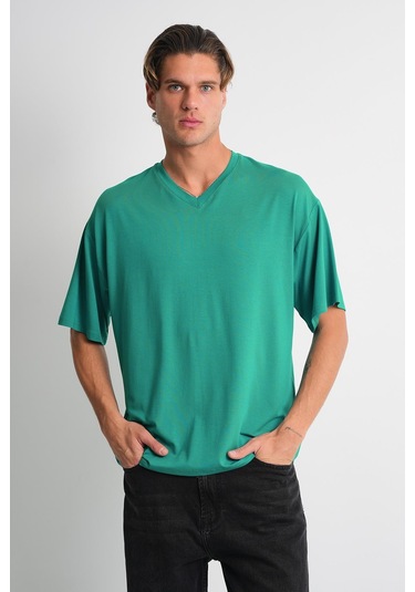 Alexander Gardi Alexandergardı V Yaka Oversize T-shirt E24-742a Petrol