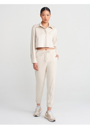 Dilvin 71594 Manşetli Jogger Süet Pantolon Bej