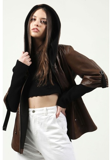 Dericlub Yb-2162 Gerçek Deri Kadın Kaban Camel