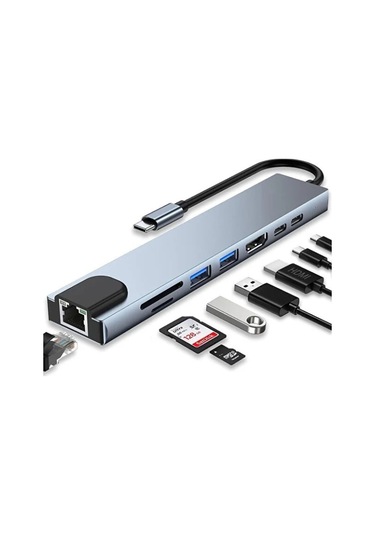 River World Çoklayıcı Ve Dönüştürücü 8 Port Type-c Girişli