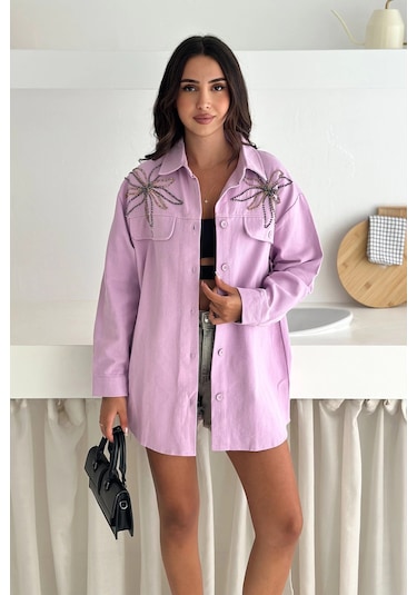 Asprin Fashion Taş Detaylı Gömlek Lila Lila