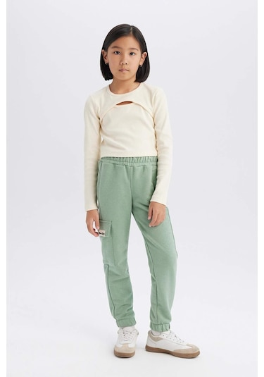 DeFacto Kız Çocuk Kargo Cepli Beli Paçası Lastikli Jogger Eşofman Altı D2872A824WNGN1125 Yeşil