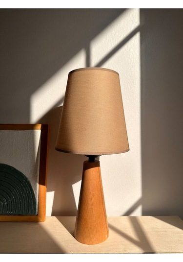 Bohem Ahşap Ayaklı Konik Abajur - Açık Kahverengi Açık Kahverengi