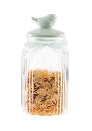 Madame Coco Kuşlu Kavanoz Silindir - Mint Yeşili - 1300 Ml 8684427063545 Yeşil