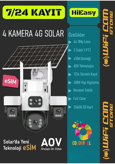 4 Kameralı Çift Panelli 4g Solar Kamera Aov 7/24 Kayıt-134002