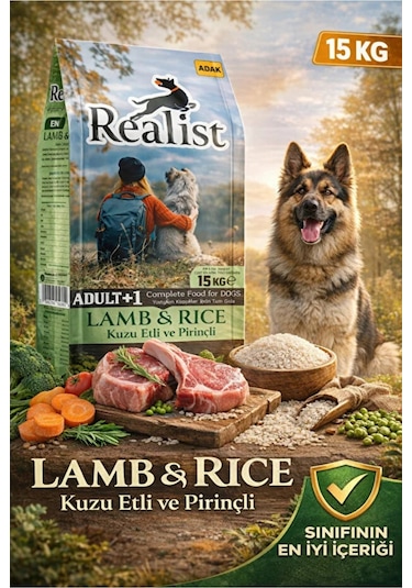 Realist Kuzu Etli ve Pirinçli Yetişkin Köpek Maması 15 KG