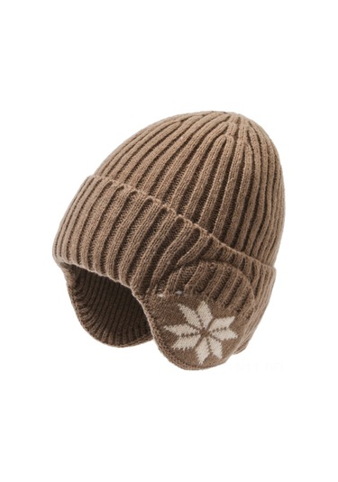 Dofolink Kışlık Bisiklet Sürücüleri İçin Yumuşak Tüy Doldurmalı Kulaklı Islaklık Sağlayan Bej Triko Şapka Bej