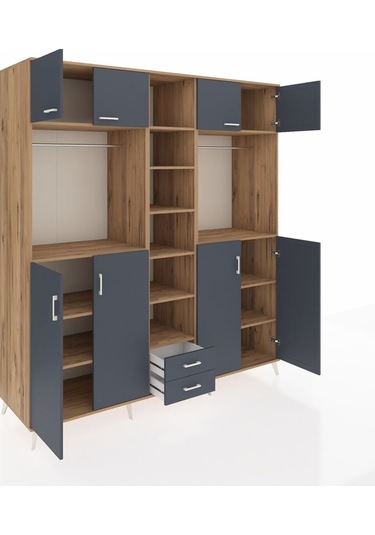 Kronos Dolap 14 Raflı 2 Çekmeceli 2 Askılı 220x59x243 Çam-antrasit/antrasit Antrasıt/antrasıt