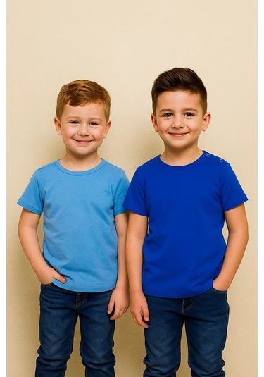 Chic Panda Çocuklar İçin Düğmeli Günlük Temel Tişört Takımı 173063863 Mavi