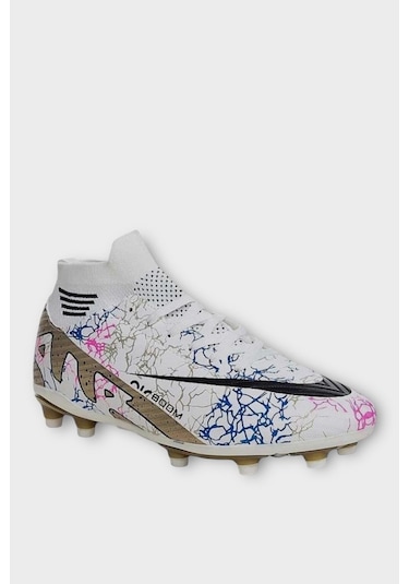Çoraplı Bilekli Boğazlı Krampon Futbol Ayakkabısı Beyaz - Altın Beyaz - Altın