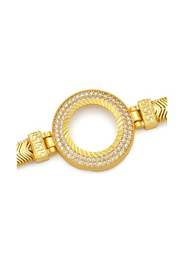 Altın Kaplama İmitasyon 2 Sıra Zirkon Taşlı İtalyan Çeyrek Çerçeve Bileklik Blk-1168 Altın