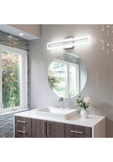 Fastbuy Beyaz 24'' Led Ayna, Fırçalanmış Nikel Montaj, 6000k Duvar Montaj Banyo Lavabo Işıklı Beyaz