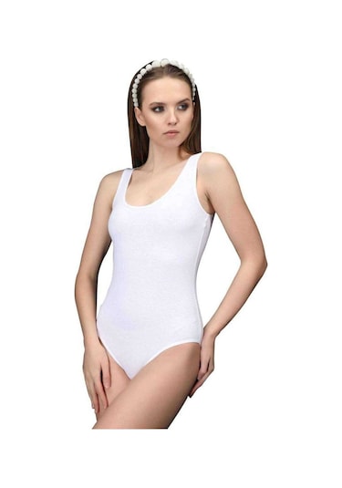 Mbb E-ticaret Elit Life Geniş Askılı Kadın Dikişsiz Çıtçıtlı Slip Body Beyaz 878