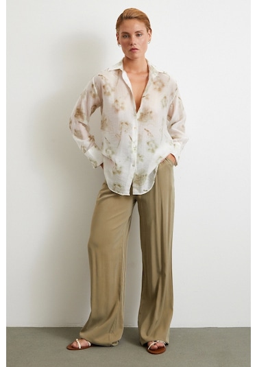 Organze Desenli Tül Gömlek Yeşil Yeşil