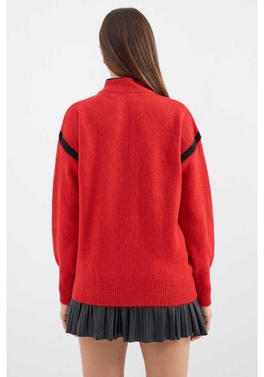 Gabria Fermuarlı Şeritli Kazak Kırmızı