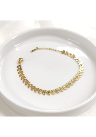 Yaprak Desen Çelik Bileklik 17 Cm + 3 Cm Beyaz