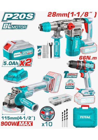 Total TOSLI241183E 3'lü Set Akülü Kırıcı Delici + Taşlama + Vidalama Makinesi