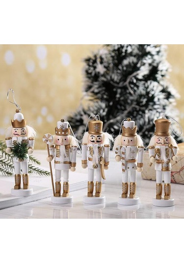Homyl 5 Adet Geleneksel Fındıkkıran Asker Oyuncak Beyaz-altın