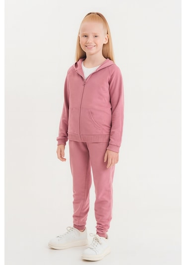 Ahengim Kız - Erkek Çocuk Basic Fermuarlı Okul Eşofman Takımı Ak0785 Pembe