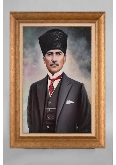 Altın Varaklı Çerçeveli Paspartulu Atatürk Tablo E513
