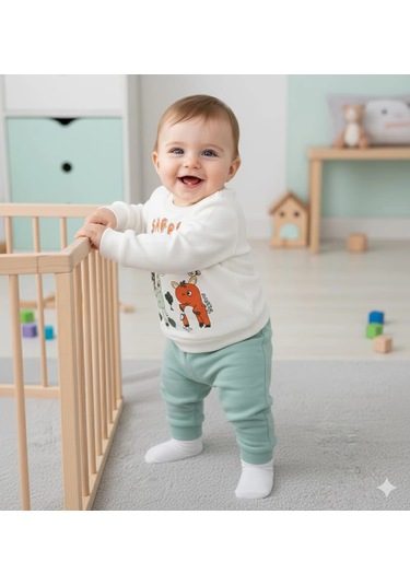 Erkek Bebek Safari Baskılı Alt Üst İkili Gündelik Takım Yeşil