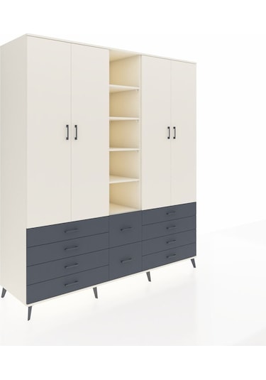 Kronos Dolap 9 Raflı 10 Çekmeceli 2 Askılı 220x59x243 Aytaşı-aytaşı/antrasit Aytası/antrasıt