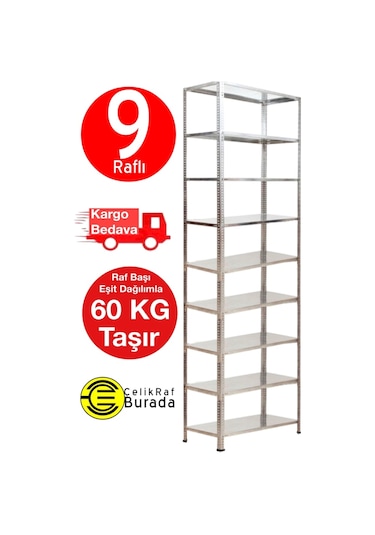 Açıkmağazam Galvanizraf 9 Katlı Galvaniz Çelik Raf Arşiv Depo Kiler Rafı