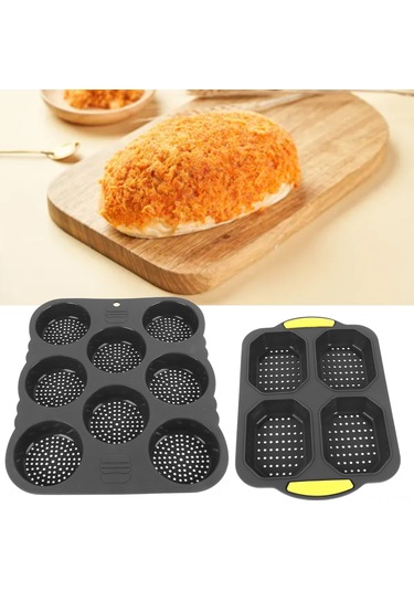 Shineyee Silikon Fırın Kalıbı Seti: 4 Lü Baguette Ve 8 Lü Hamburger Formu - Isı Dayanıklı, Kuru Dış Yumuşak İç, Kolay Temizleme Diğer