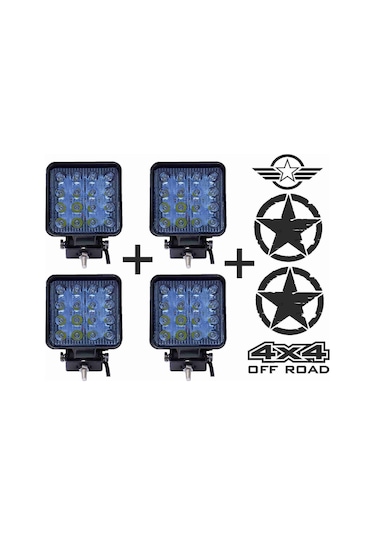 Off Road Sis Farı Sis Lambası 16 Led Kare 4'lü Paket Mavi