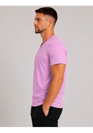 Axxel Erkek Pembe Pamuklu V Yaka Kısa Kollu T-shirt-d804