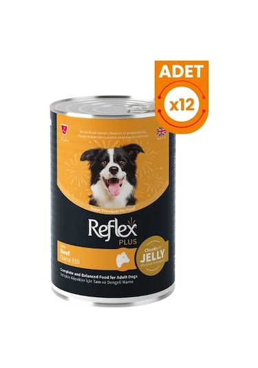 Reflex Plus Jöle İçinde Dana Etli Yetişkin Konserve Köpek Maması 12 Adet 400 Gr
