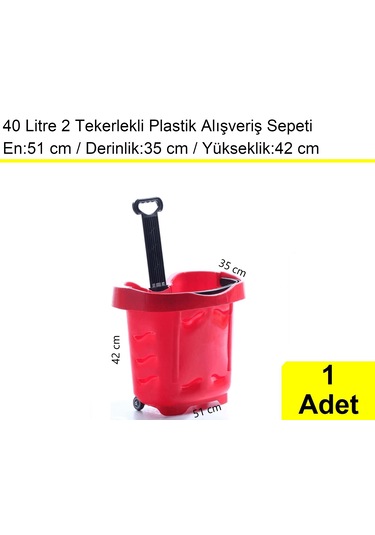 2 Tekerlek Plastik Alışveriş El Sepeti 40 Litre Kırmızı 1 Adet / En:51 Boy:35 Yükseklik:42 Cm