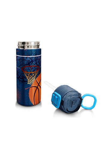 Coral High Kids Turuncu Lacivert Basketbol Desenli Pipetli Ve Direkt İçim Çelik Termos 500 Ml 31967 Turuncu
