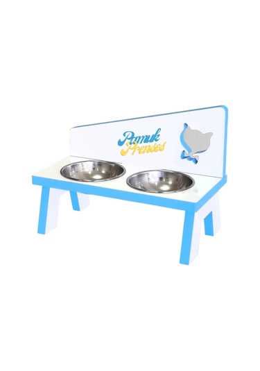 LİVA AHŞAP Kedi Ve Köpek Mama Ve Su Kabı - 2'li Çelik Kasel