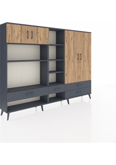 Arges Dolap 12 Raflı 4 Çekmeceli 4 Kapaklı 220x30x163 Antrasit-ça Antrasit-çam/antrasit