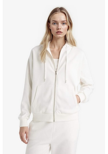 Defacto Relax Fit Kapüşonlu Cepli Basic Düz Fermuarlı Sweatshirt C1809AX24WNER105 Ekru Defacto Relax Fit Kapüşonlu Cepli Basic Düz Fermuarlı Sweatshirt C1809AX24WNER105 Ekru