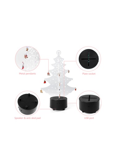 Yaozixa Noel Ağaç Şekilli Masa Lambası, 7 Renkli Manuel/otomatik Işık, 12 Metal Askı Ve Yerleşik Noel Şarkıları İle Ev Dekorasyonu Siyah