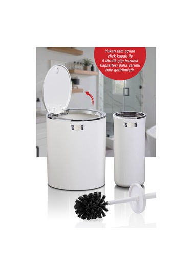 Okyanus Home Beyaz Kromlu Yuvarlak 2'Li Wc Kova Ve Fırça Seti