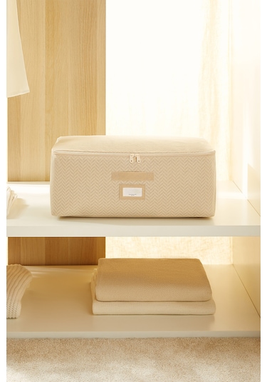 Ocean Home Textile Orta Boy Bej Balıksırtı Hurç 52 x 28 x 21 cm