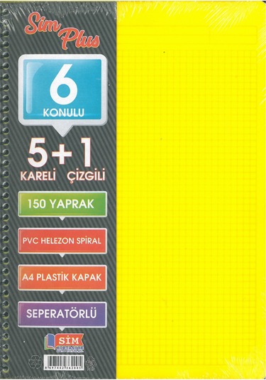 Sımplus A4 5+1 150 Yp Plastik Kapak Ayraçlı Defter Sarı