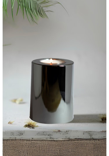 3 Lü Füme Krom Parlak Yüzey Mumluk Dekoratif Tealight Set Mum